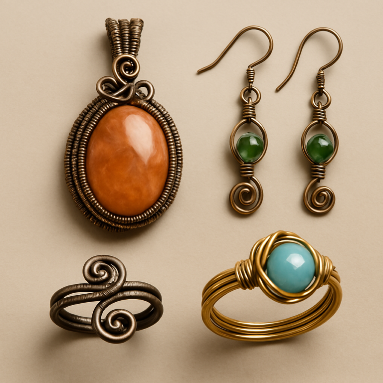 Earthy-toned jewelry with recycled materials