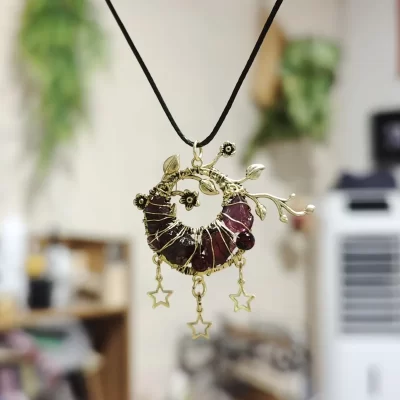 Unique Handmade Wire-Wrapped Raw Garnet Pendant Necklace - Vintage Tribal Fusion Style, Popular Holiday Gift